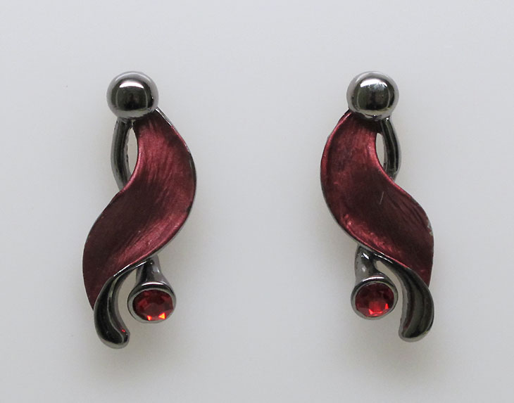 Red Enamel Flower Crystal Necklace Earring Set s0444  