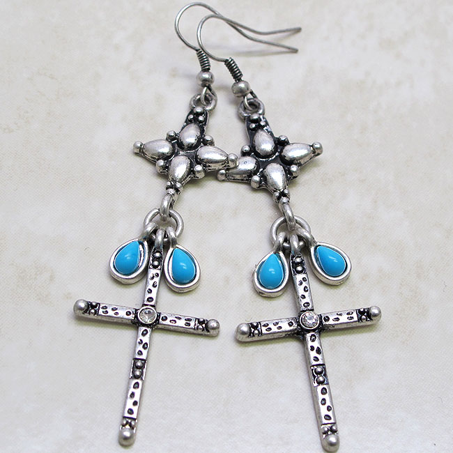 2011 New Fashion Blu Cross Crystal Metal Earrings s0576
