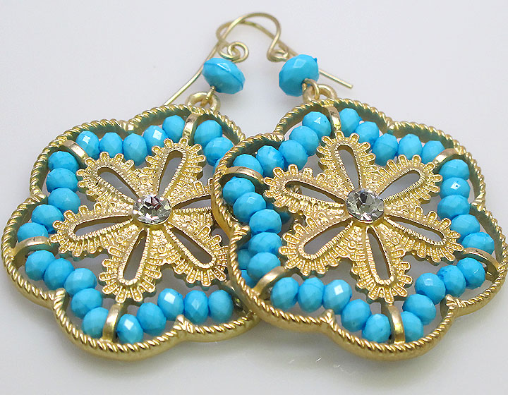 2011 New Fashion Crystal Blue Filigree Earrings s1162