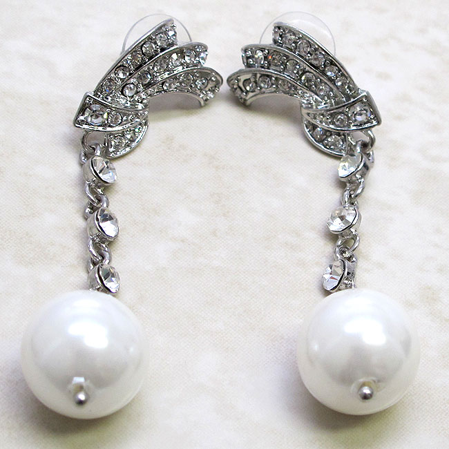 COOL DESIGN DANGLE SIM. PEARL CRYSTAL EARRINGS S2736